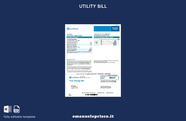 modello di versione della bolletta delle utenze USA Conedison in stile verificat